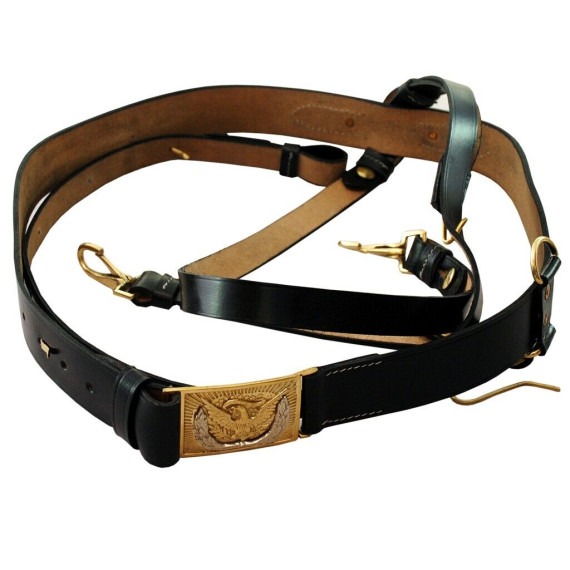 Civil War Union Cavalry Officers Leather Sword Belt | Eagle Square Buckle | Authentic Replica | Molex Enterprises