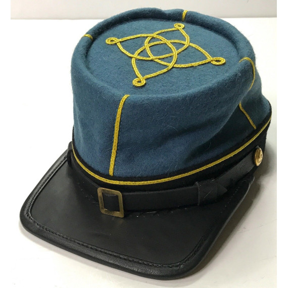 Civil War Infantry Captain's Kepi | Leather Peak Sky Blue Cap | Authentic Military Hat