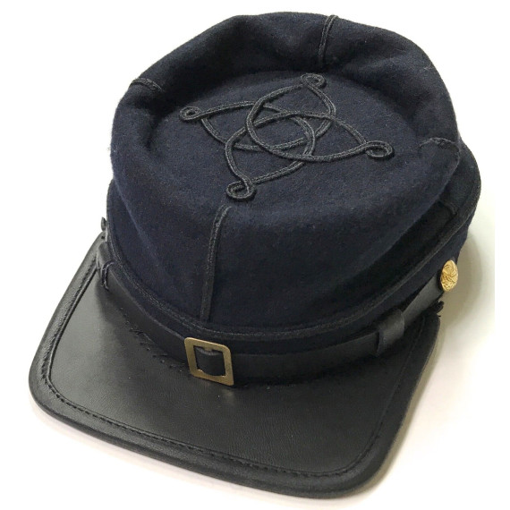 Civil War Union 1st Lieutenant Kepi | Navy Blue Wool Forage Cap with Black Braid