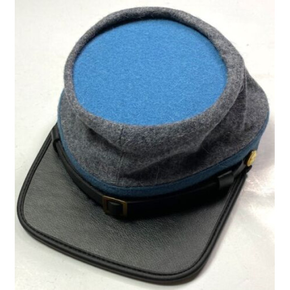 Civil War CSA Infantry Leather Peak Kepi | Grey & Sky Blue Band | Authentic Replica
