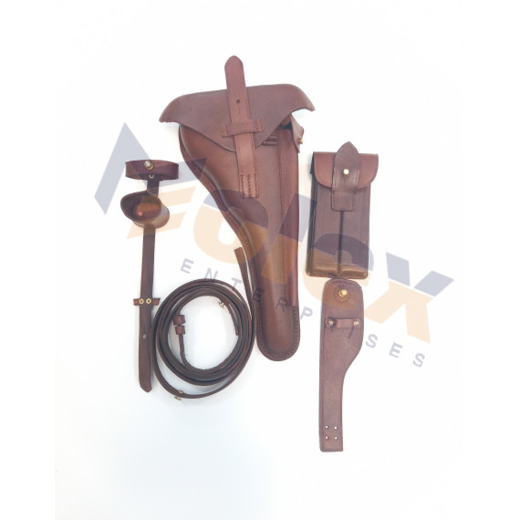 WWI German P08 Artillery Luger Holster Set Dark Brown Leather Reproduction | Military Replica Gear