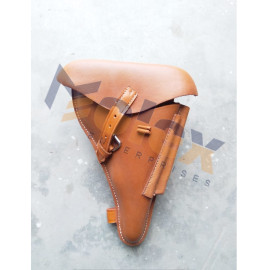WW2 German P08 Hard Shell Holster Brown Leather – Premium Replica Military Luger Holster