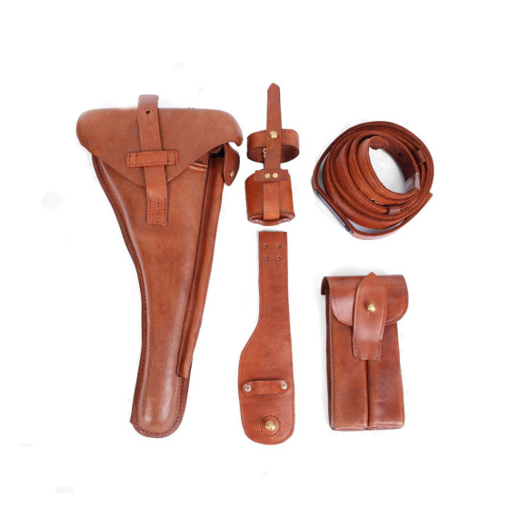 WWI German P08 Artillery Luger Holster Set Brown Leather Reproduction | Military Replica Gear